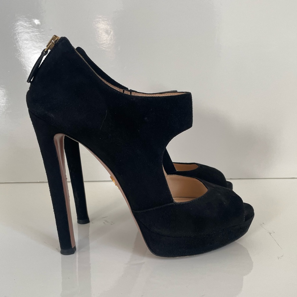 Prada suede peep toe platform high heel